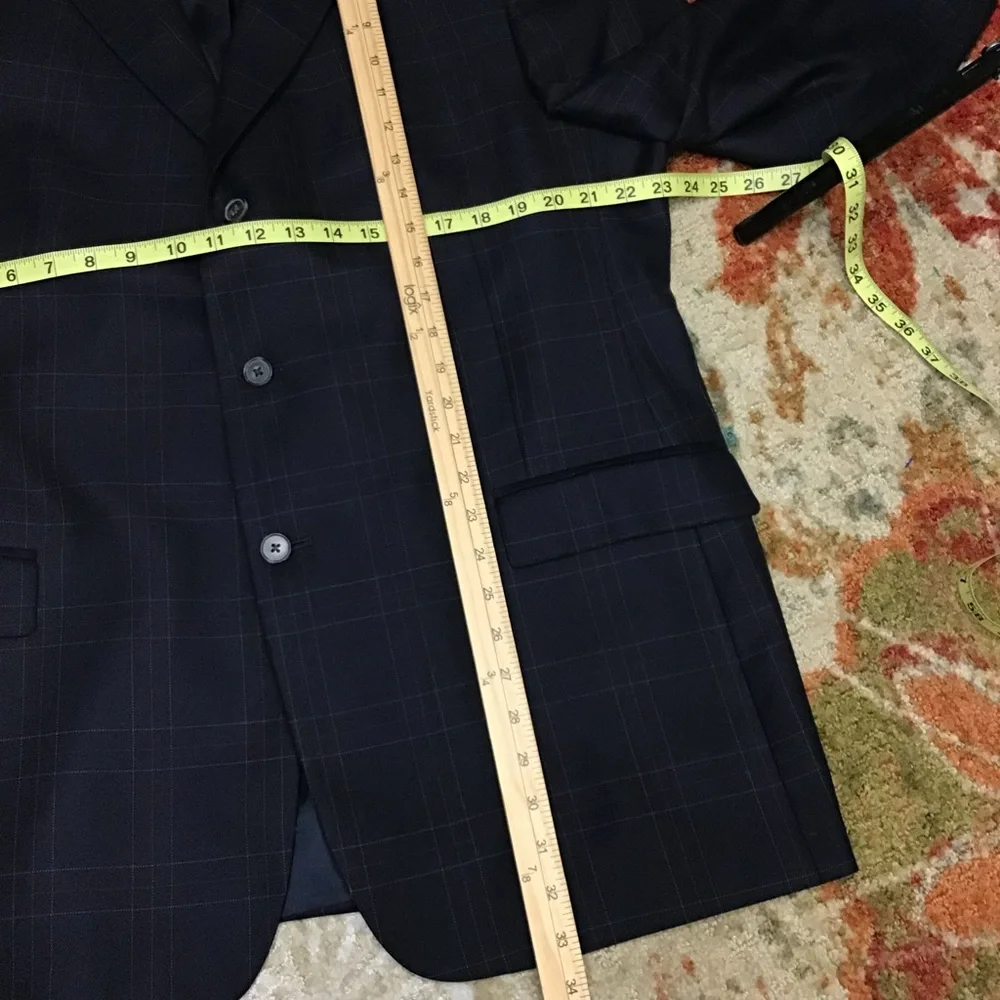 Tommy  Hilfiger Men's 46R Blazer Sport Coat Blue Check Silk & Wool vtg -holes